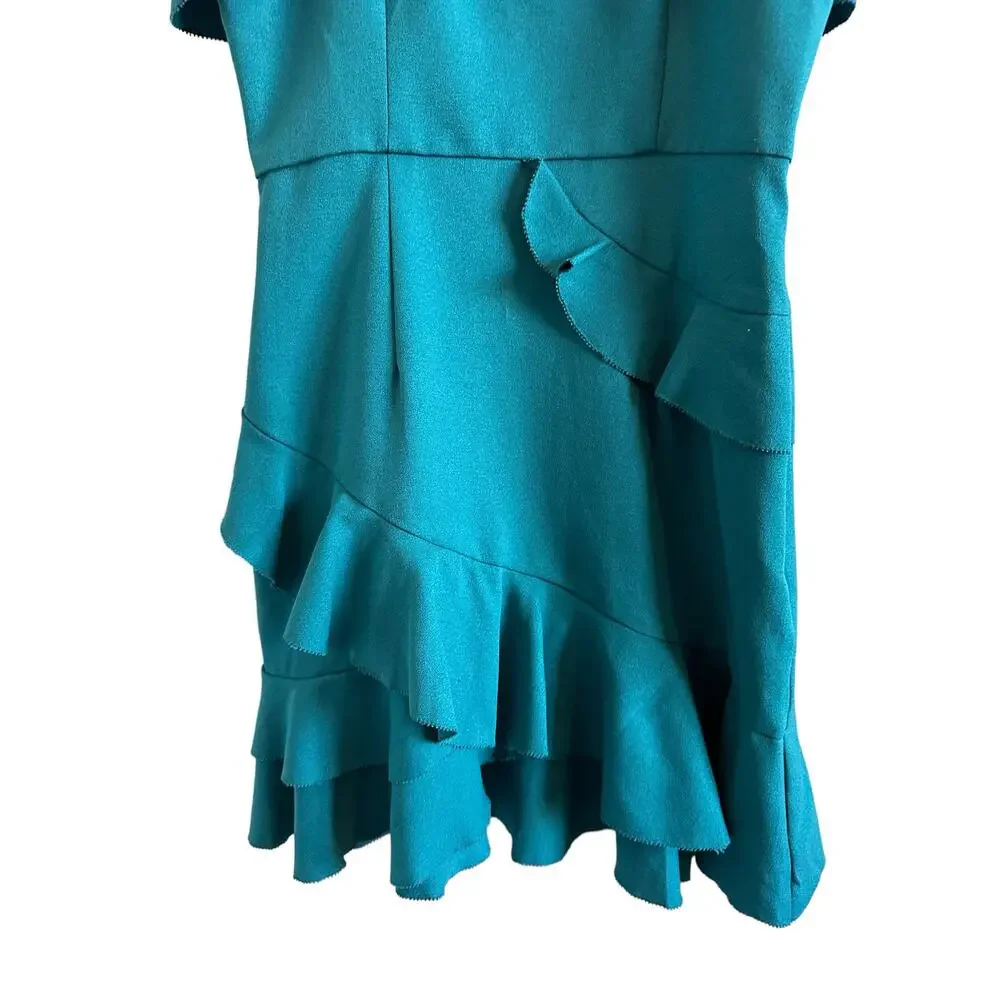 Morgan Claire Women's Small Blue Sleeveless Ruffle Zip Up Mini Dress